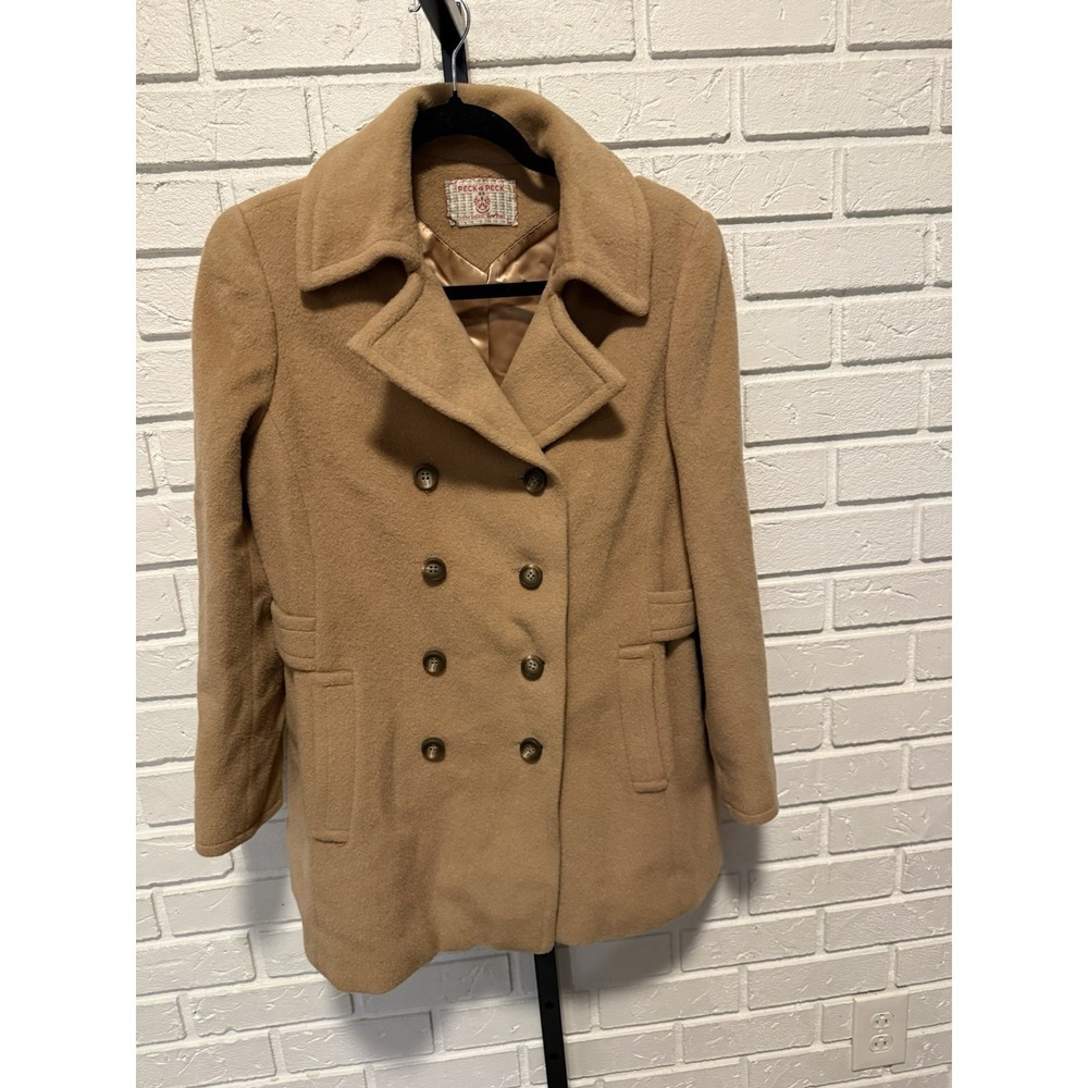Vintage Sz 10 Peck & Peck Fifth‎ Avenue Tan/Camel Wool Coat Belt Mad Men Era NYC